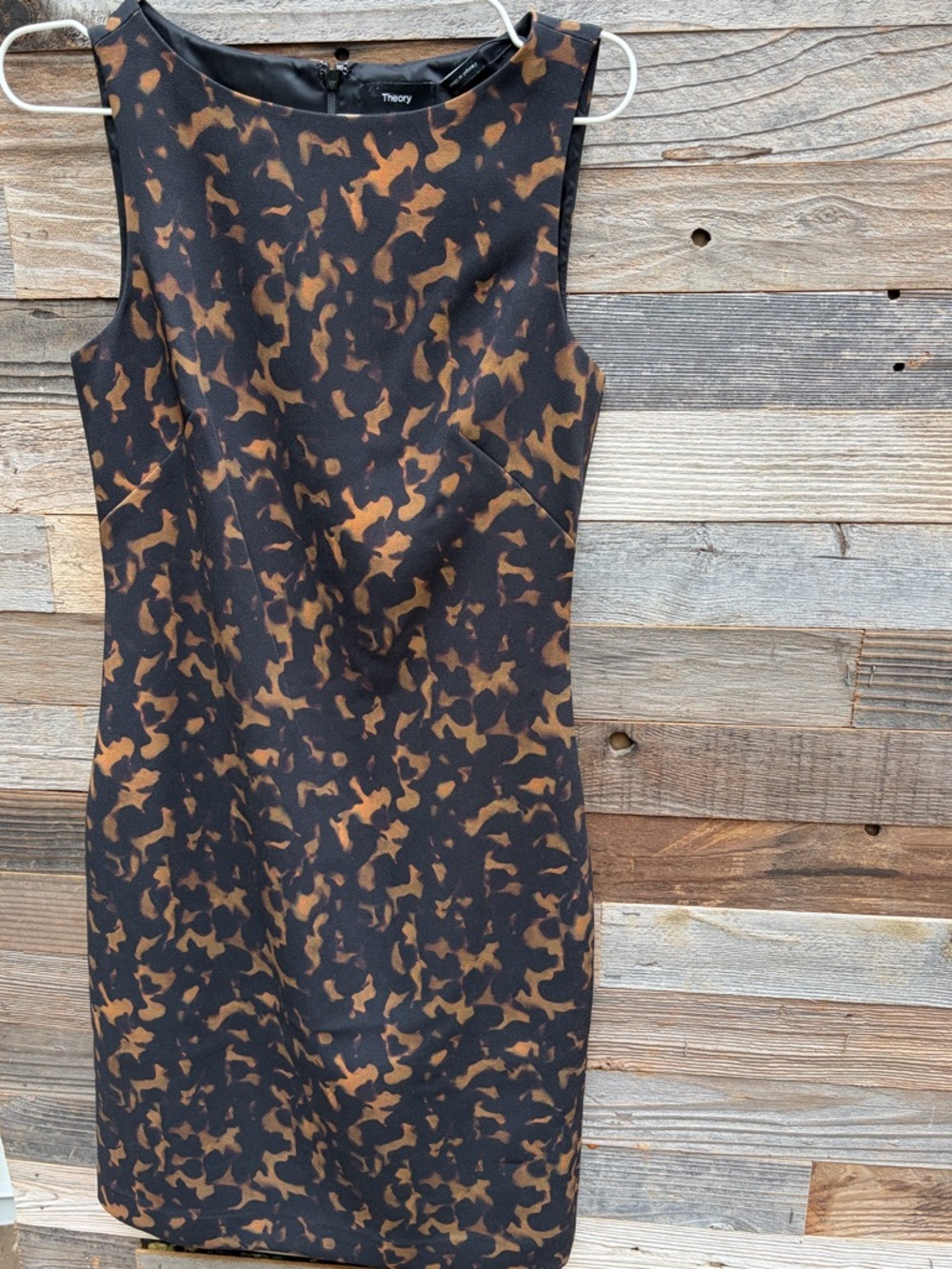 Theory Black and Brown tortoise Print Midi Dress